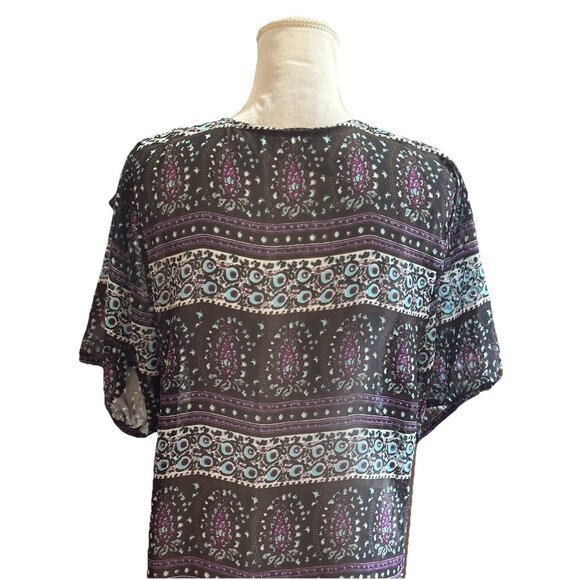 Studio Y Sheer Floral Paisley Beaded Blouse V Neck Sz XL Purple Whimsigoth - Picture 4 of 11